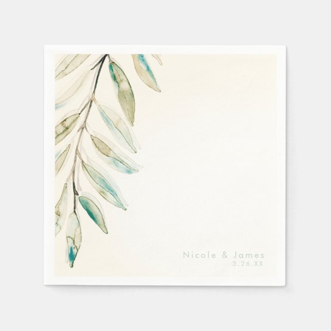 Vintage Modern Greenery Eucalyptus Leaves Wedding Napkin (Front)
