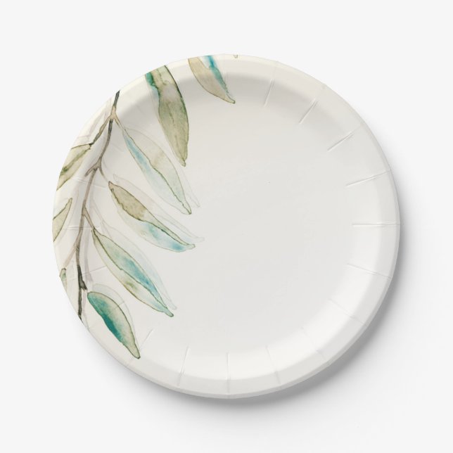 Vintage Modern Greenery Eucalyptus Leaves Wedding Paper Plate (Front)