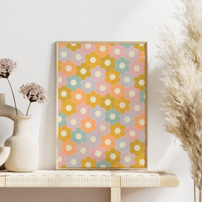 Vintage Modern Hexagon Flower Pattern in Pastel Poster (Creator Uploaded)