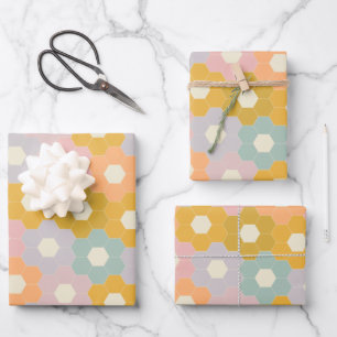 Vintage Modern Hexagon Flower Pattern in Pastel Wrapping Paper Sheet