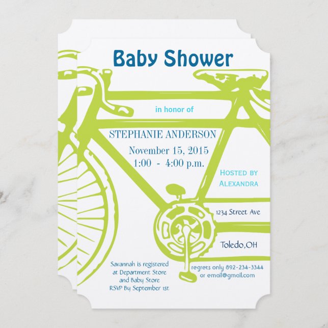 Vintage Modern Lime Bicycle Baby Boy Shower Invitation (Front/Back)