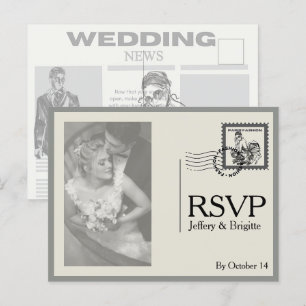 Vintage modern newspaper style wedding  postcard