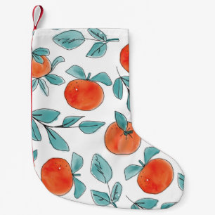 Vintage modern oranges fruit hand drawn illustrati small christmas stocking