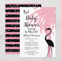 Vintage Modern Pink Flamingo Palm Tree Baby Shower