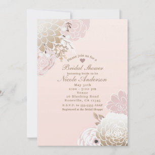 Vintage Modern Pink & Gold Floral Bridal Shower Invitation