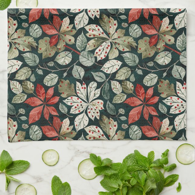 Vintage Modern Poinsettias Kitchen Towel (Folded)