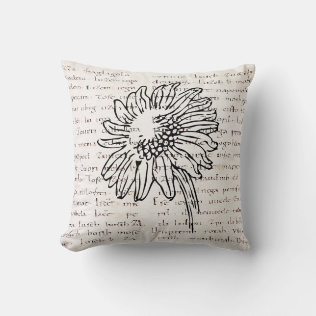 Vintage Modern sunflowers illustrations manuscript Cushion (Front)