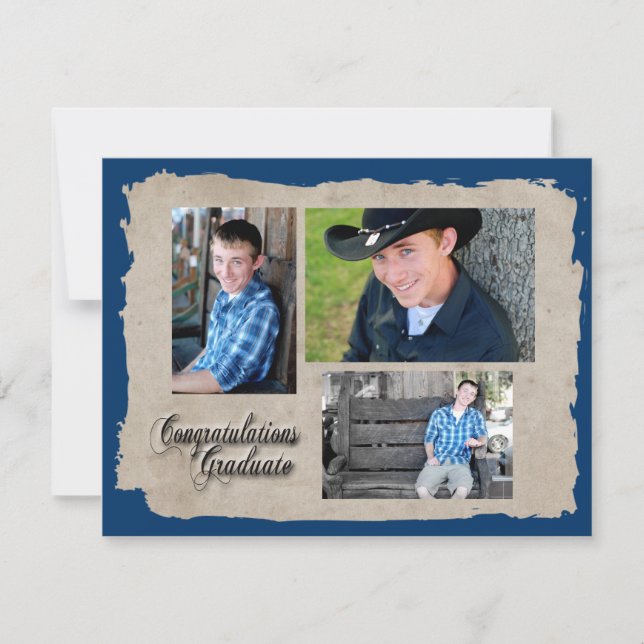 Vintage Modern Three Photo Graduation Announcement (Front)