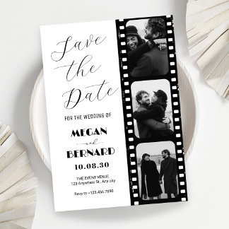 Vintage Modern trendy film roll photo wedding  Save The Date