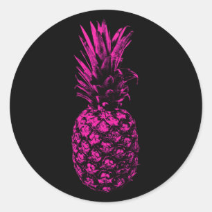Vintage Modern Tropical Pink Black Pineapple  Classic Round Sticker