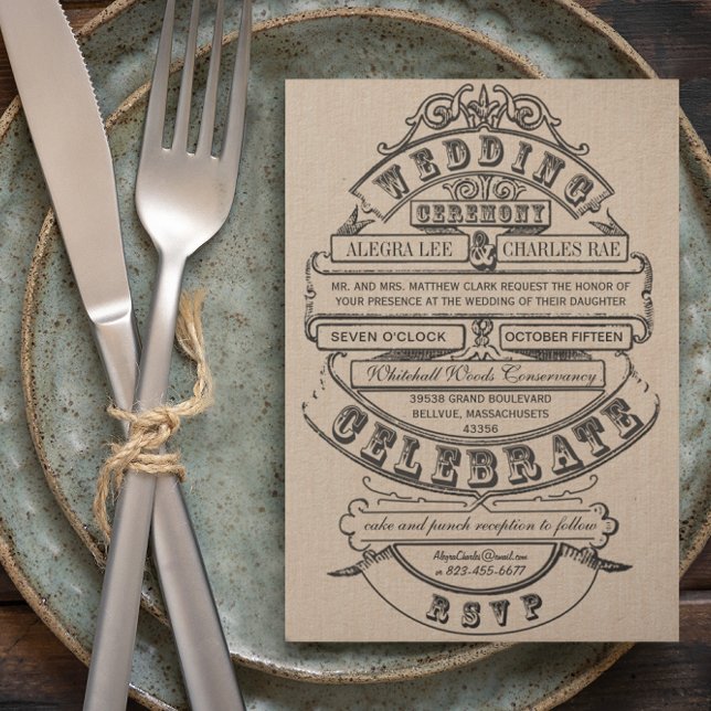 Vintage Modern Typography Ticket Wedding Invite (Creator Uploaded)