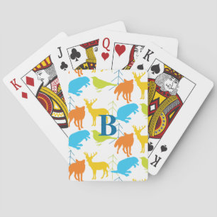Vintage Modern Woodland Animals Pattern Playing Cards
