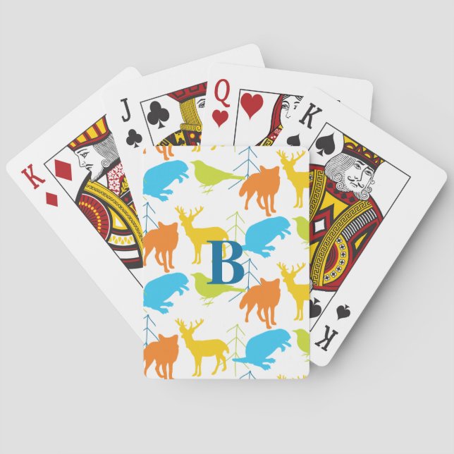 Vintage Modern Woodland Animals Pattern Playing Cards (Back)