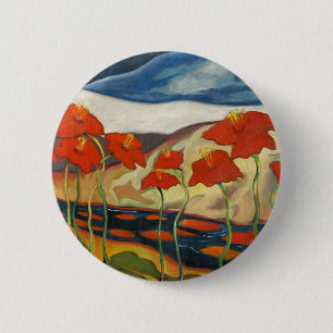 Vintage Modernist Red Poppies Surreal Landscape 6 Cm Round Badge
