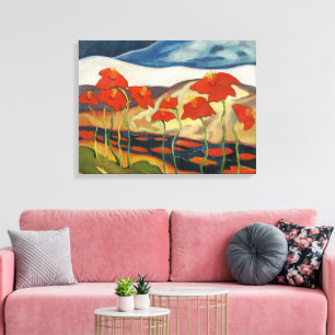 Vintage Modernist Red Poppies Surreal Landscape Canvas Print