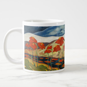 Vintage Modernist Red Poppies Surreal Landscape Large Coffee Mug