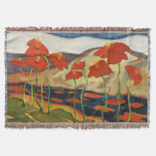 Vintage Modernist Red Poppies Surreal Landscape Throw Blanket