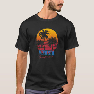 Vintage Modesto California Palm Trees Sunset CA Re T-Shirt