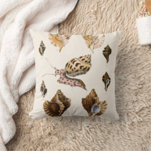 Vintage Mollusks and Snails, Marine Life Organisms Cushion