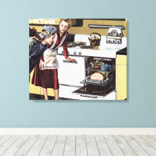 Vintage Mom in the Kitchen Cooking an Easter Ham Canvas Print