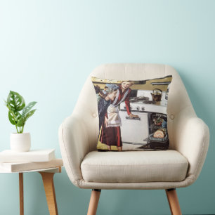 Vintage Mom in the Kitchen Cooking an Easter Ham Cushion