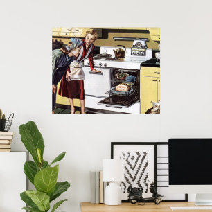 Vintage Mom in the Kitchen Cooking an Easter Ham Poster