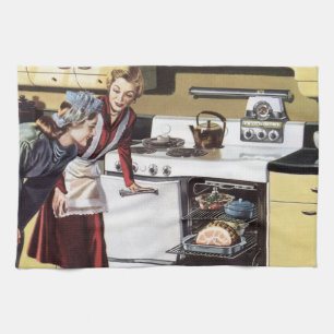 Vintage Mom in the Kitchen Cooking an Easter Ham Tea Towel