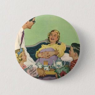 Vintage Mom Served Breakfast in Bed by Family 6 Cm Round Badge