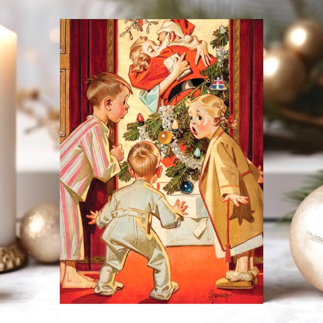 Vintage Mommy Kissing Santa Claus Christmas Holiday Card (Creator Uploaded)