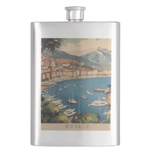 Vintage Monaco Harbour Travel Scene Custom Text Hip Flask