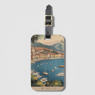 Vintage Monaco Harbour Travel Scene Custom Text Luggage Tag