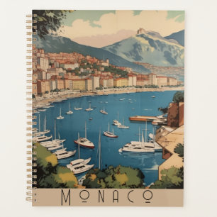 Vintage Monaco Harbour Travel Scene Custom Text Planner