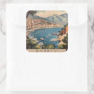 Vintage Monaco Harbour Travel Scene Custom Text Square Sticker