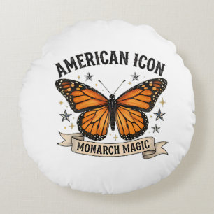 Vintage Monarch Butterfly American Icon Lumbar Pil Round Cushion