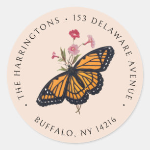 Vintage Monarch Butterfly Apricot Return Address Classic Round Sticker