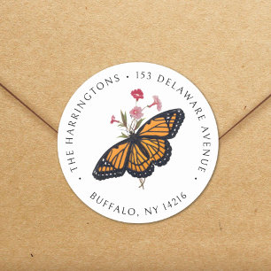 Vintage Monarch Butterfly Fine Art Return Address  Classic Round Sticker