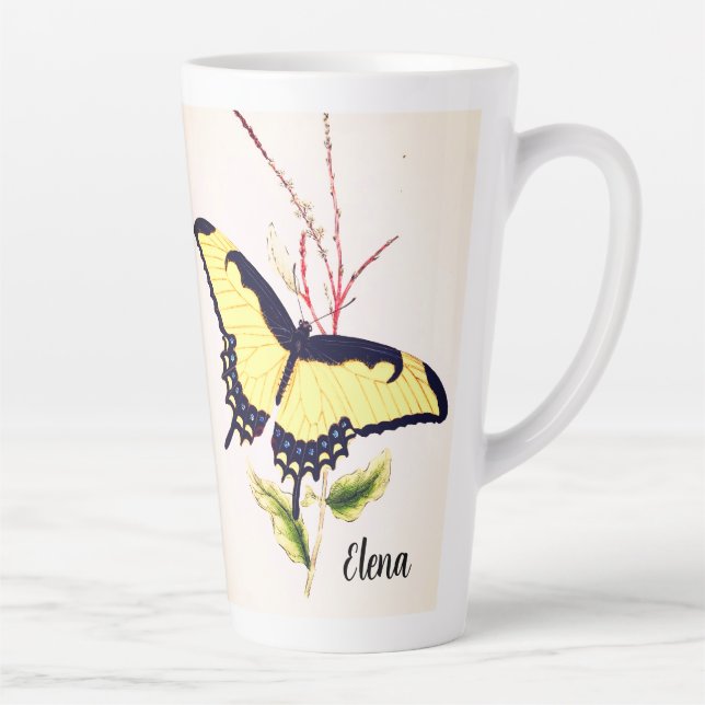 Vintage Monarch Butterfly Personalised Name Latte Mug (Right)