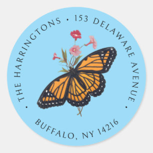 Vintage Monarch Butterfly Sky Blue Return Address  Classic Round Sticker