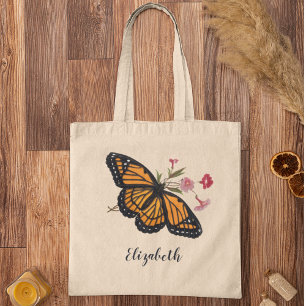 Vintage Monarch Butterfly With Name Cute Colourful Tote Bag