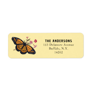 Vintage Monarch Butterfly Yellow Return Address