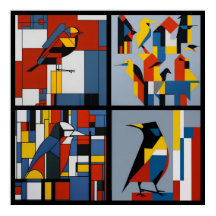 vintage mondrian style birds 4/4 all in one