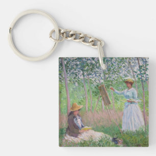 Vintage Monet Dappled Sunlight Forest Art Key Ring