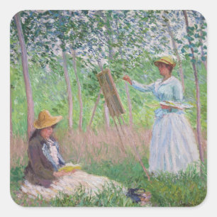 Vintage Monet Dappled Sunlight Forest Art Square Sticker