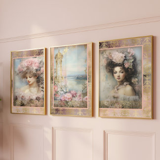 Vintage Monet-Inspired Women in Pink Decoupage Wrapping Paper Sheet