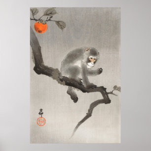 Vintage Monkey And Fruit, Japanese Retro Poster
