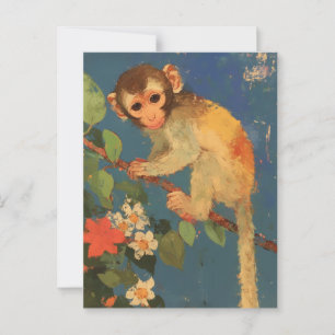 Vintage Monkey Painting Postcard