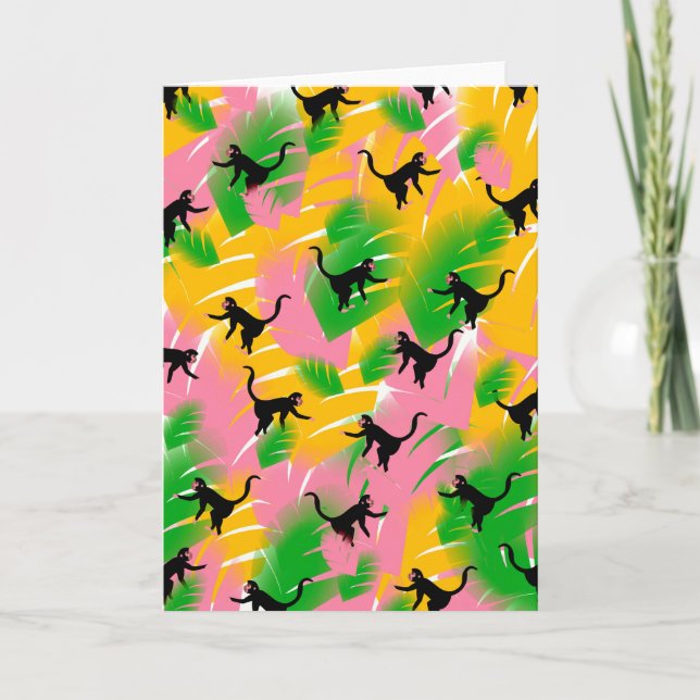 Vintage Monkey Pattern Print Holiday Card (Front)