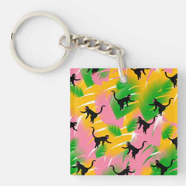 Vintage Monkey Pattern Print Key Ring (Front)