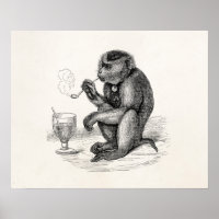 Vintage Monkey Smoking a Pipe Monkeys Animal