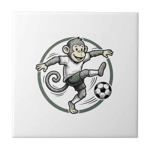 Vintage Monkey Soccer Player Engraving Shirt Desig Tile (Front)